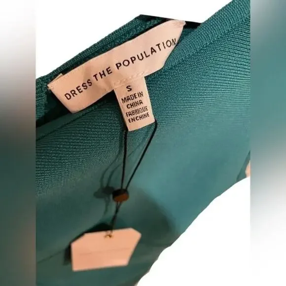 DRESS THE POPULATION Zanaida Dress NWT Sz Small Bodycon Emerald Green $218 MSRP - Picture 3 of 9